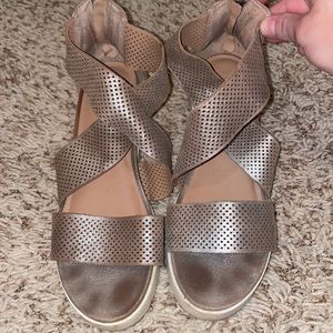 Gold metallic zip up sandals